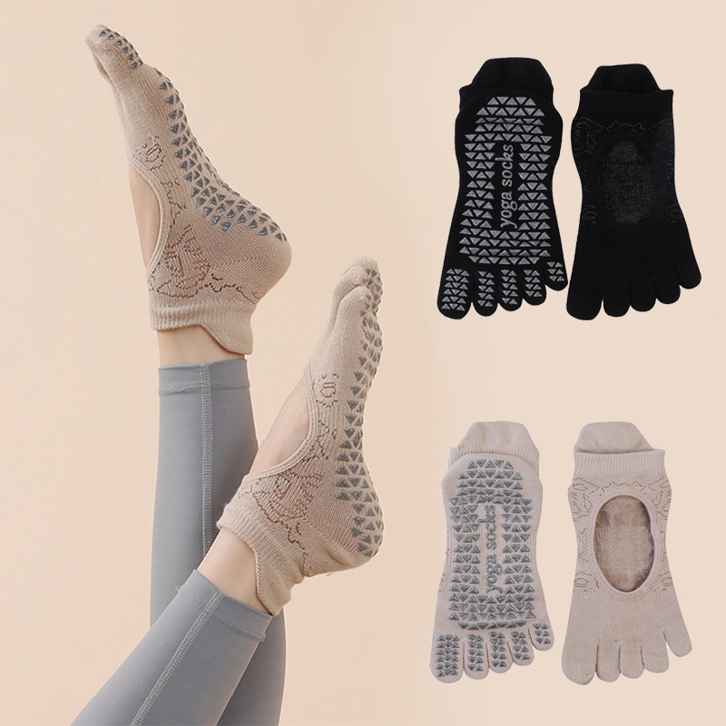 Pilates Yoga Grip Socks - Calcetines antideslizantes con cinco dedos para